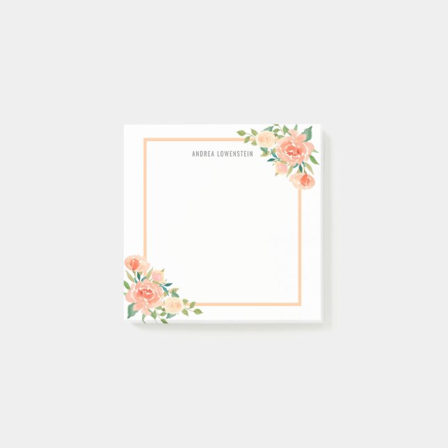 Peach Florals Modern Border Chic Post-it Notes (Front)