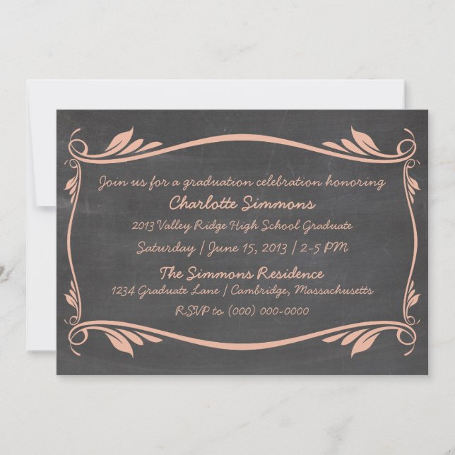 Peach Flourish Chalkboard Graduation Invite (Front)