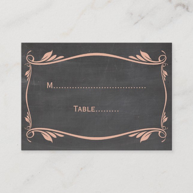 Peach Flourish Chalkboard Place Card (Front)
