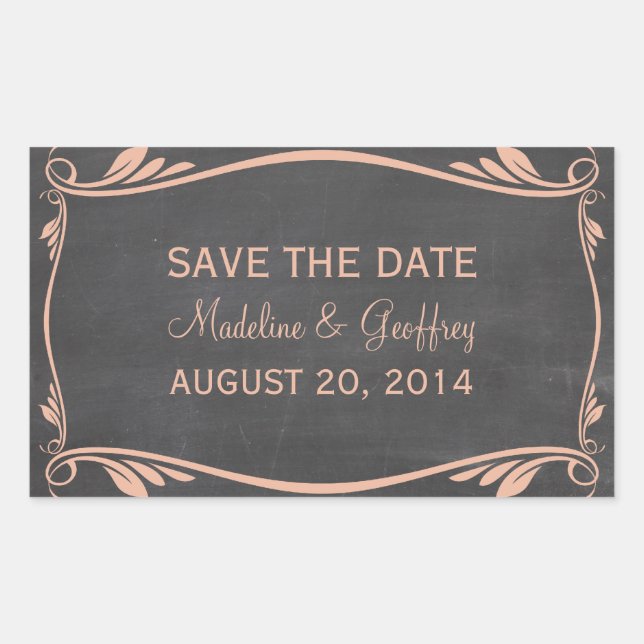 Peach Flourish Chalkboard Save the Date Stickers (Front)