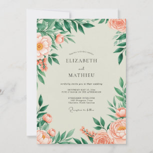 Peach Flourishing Spring Wedding Invitation