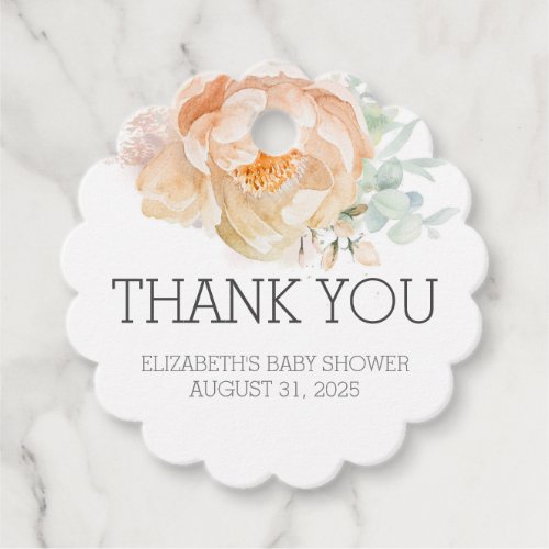 Peach Flower Baby Shower Thank You Favor Tags