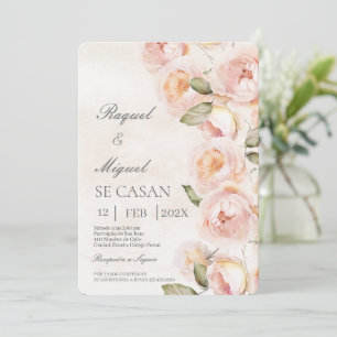 Peach flower beige Spanish Wedding Invitation