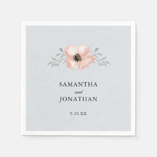 Peach Flower Dusty Blue Wedding Napkins