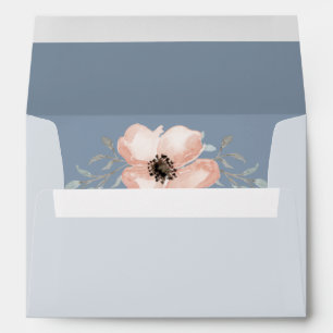 Peach Flower Greenery Dusty Blue Return Address Envelope