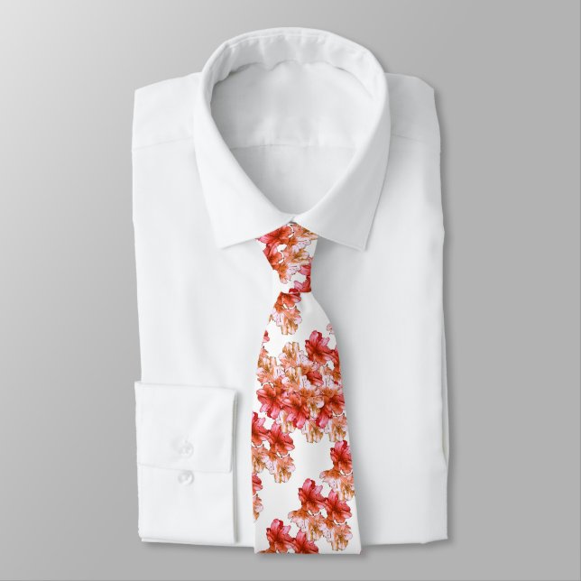 Peach Flower Illustration Floral Neck Tie (Tied)