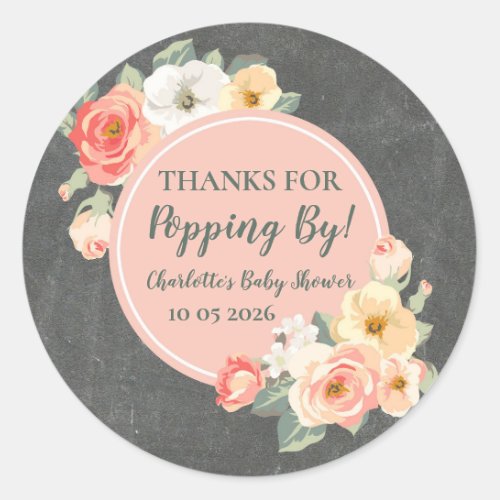 Peach Flower Thanks for Popping By Baby Shower Tag