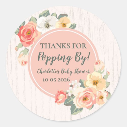 Peach Flower Thanks for Popping By Baby Shower Tag