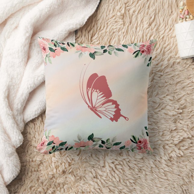 Peach Flower Throw Pillow (Blanket)