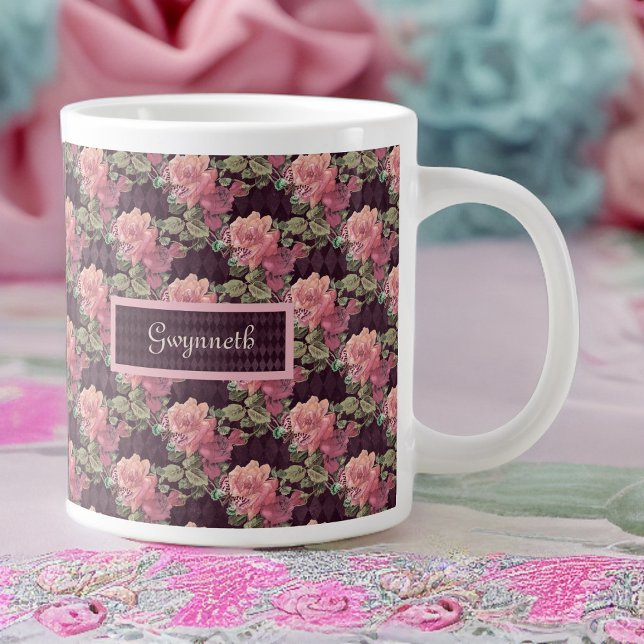Peach Flowers and Butterfly on Purple Harlequin Giant Coffee Mug (Creator Uploaded)