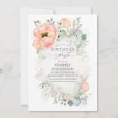 Peach Flowers and Greenery Elegant Birthday Invitation (Front)