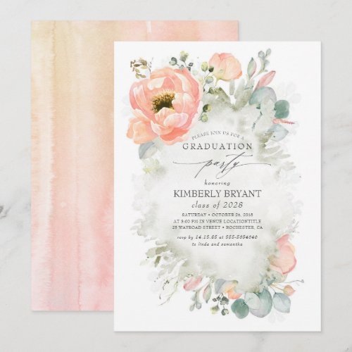 Peach Flowers and Greenery Elegant Graduation