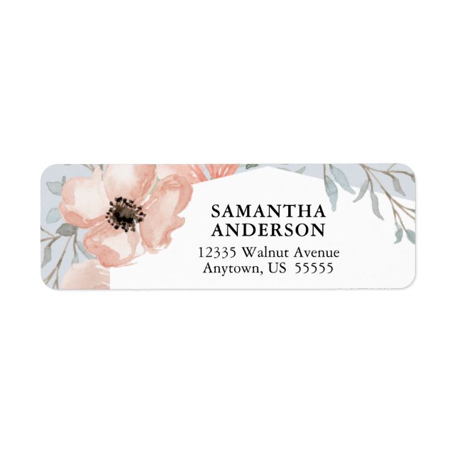 Peach Flowers and Greenery Return Address Label (Front)