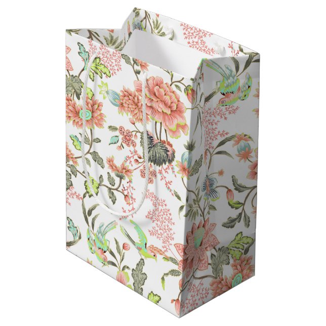Peach Flowers and Hummingbird Medium Gift Bag (Back Angled)