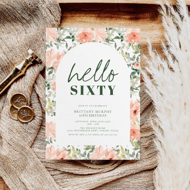 Peach Flowers Arch Elegant Vintage 60th Birthday Invitation (Creator Uploaded)