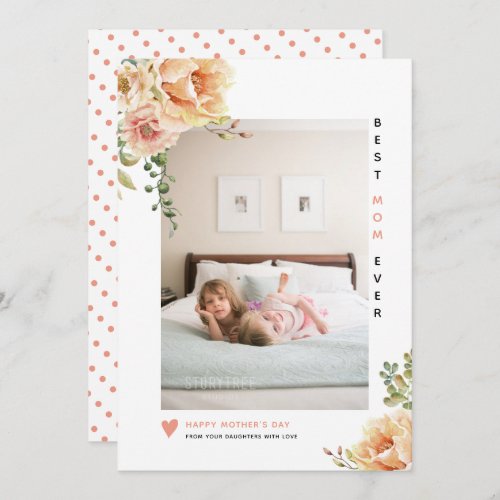 Peach flowers Best Mom Ever Mothers Day photo Holiday Card