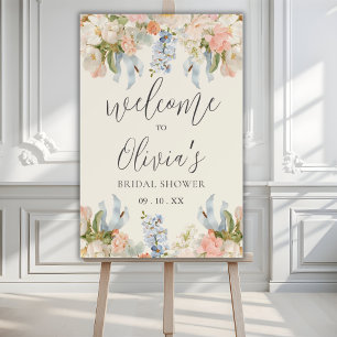 Peach Flowers Blue Ribbons Elegant Bridal Shower Foam Board