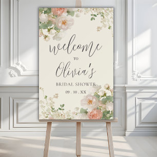Peach Flowers Cream Elegant Bridal Shower Foam Board