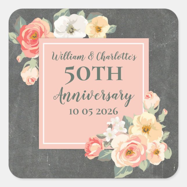 Peach Flowers Custom Anniversary Favor Tag (Front)