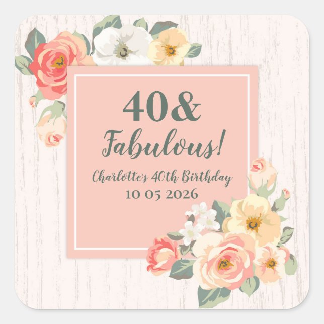 Peach Flowers Custom Birthday Favor Tag (Front)