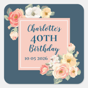 Peach Flowers Custom Birthday Favor Tag