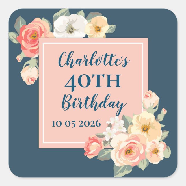 Peach Flowers Custom Birthday Favor Tag (Front)