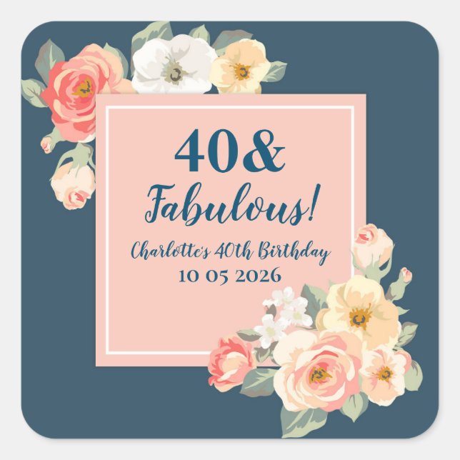 Peach Flowers Custom Birthday Favor Tag (Front)