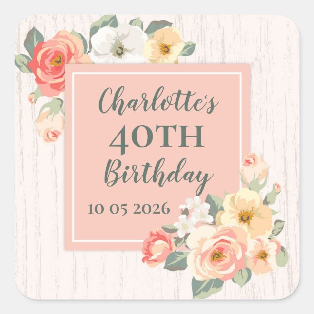 Peach Flowers Custom Birthday Favor Tag (Front)