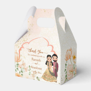 Peach flowers cute Indian bridal couple customized Favor Boxes