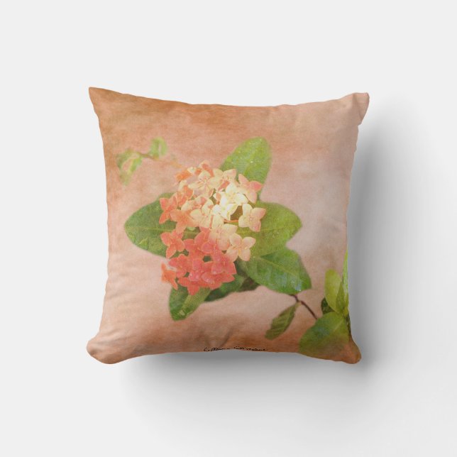 Peach Flowers Digital Art Throw Pillow (Front)