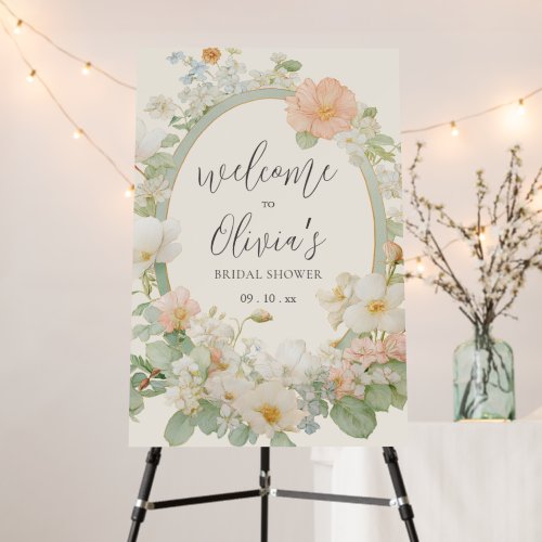 Peach Flowers Frame Elegant Bridal Shower Foam Board