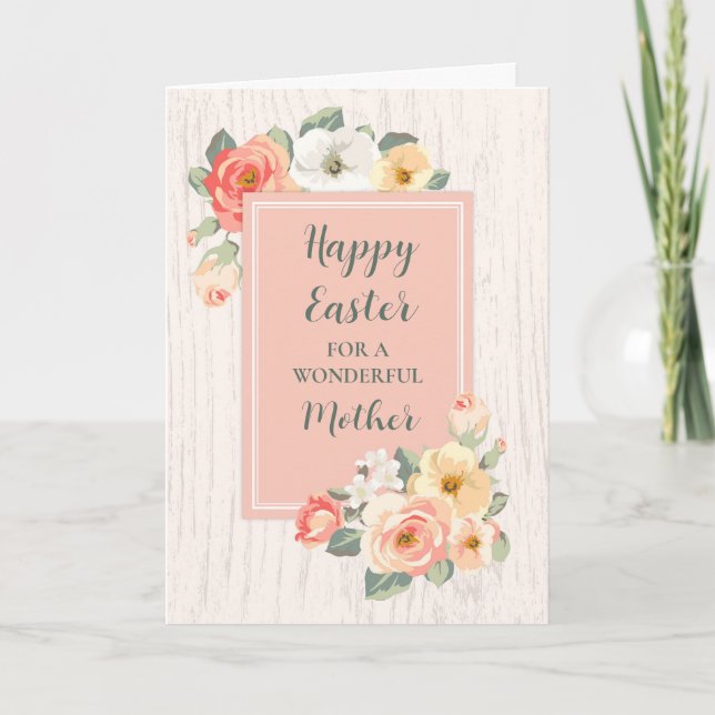 Peach Flowers Happy Easter Mother Holiday Card (Front)