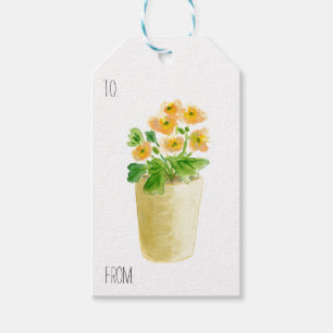 Peach Flowers in Yellow Pot Gift Tags