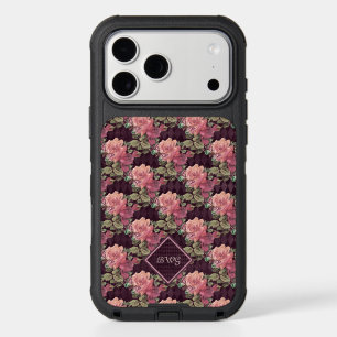 Peach Flowers on Purple Diamonds Monogram iPhone 17 Pro Max Case