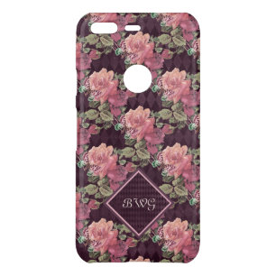 Peach Flowers on Purple Diamonds Monogram Uncommon Google Pixel Case