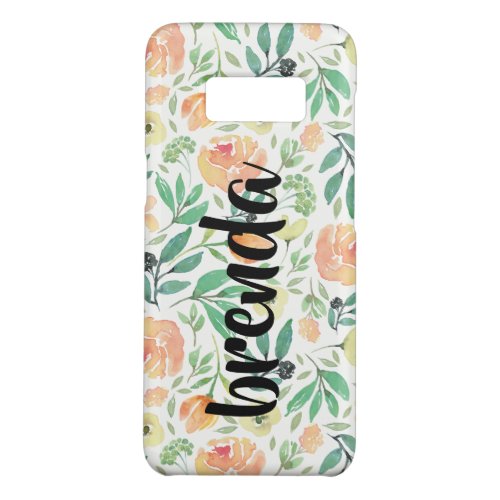 Peach Flowers Pattern  Script Typography Monogram Case_Mate Samsung Galaxy S8 Case