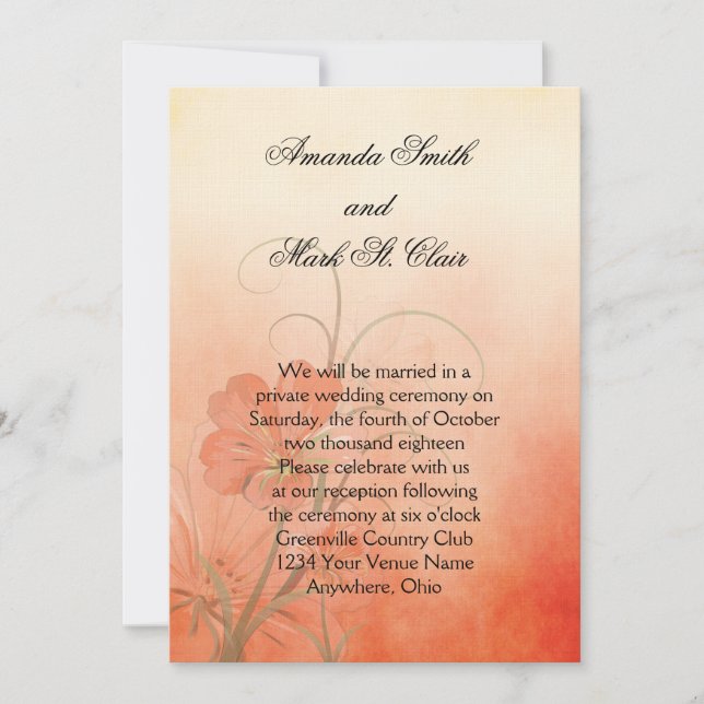 Peach Flowers Peach Texture Background Wedding Invitation (Front)