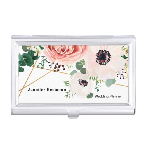 Peach Flowers Pink Floral Wedding Planner Custom Business Card Case