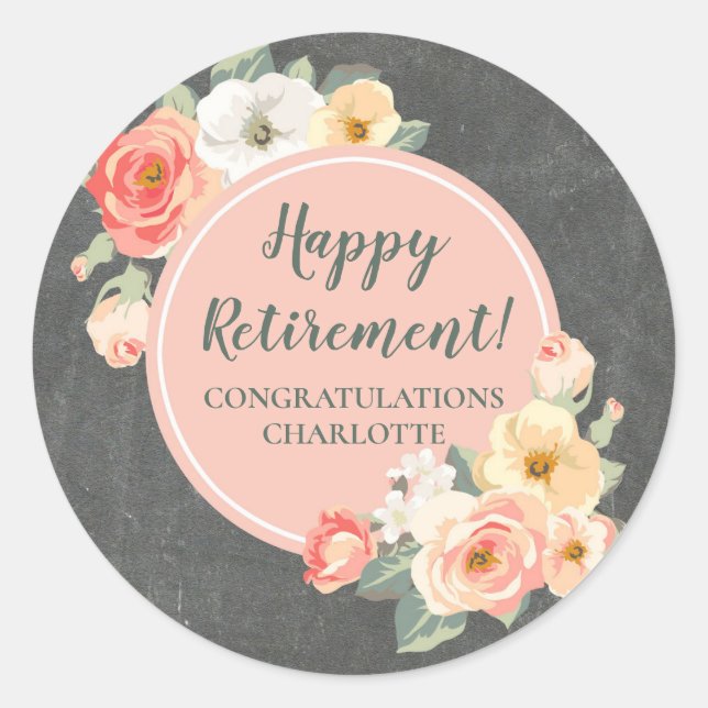 Peach Flowers Retirement Party Favor Tag (Front)