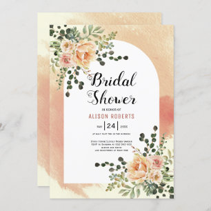 Peach flowers soft terracotta arch bridal shower invitation