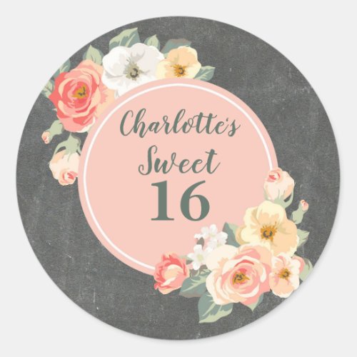 Peach Flowers Sweet 16 Birthday Favor Tag