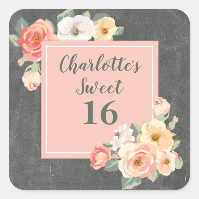 Peach Flowers Sweet 16 Birthday Favor Tag (Front)