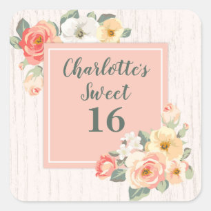 Peach Flowers Sweet 16 Birthday Favor Tag