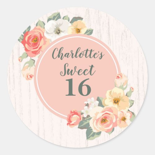 Peach Flowers Sweet 16 Birthday Favor Tag