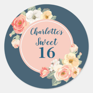 Peach Flowers Sweet 16 Birthday Favor Tag