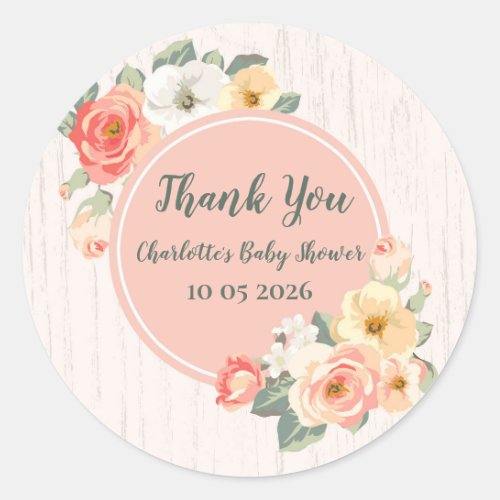 Peach Flowers Thank You Baby Shower Favor Tag