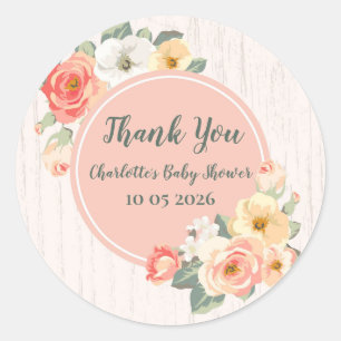 Peach Flowers Thank You Baby Shower Favor Tag