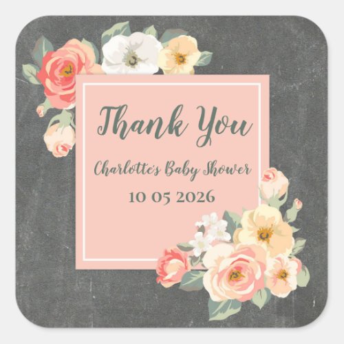 Peach Flowers Thank You Baby Shower Favor Tag