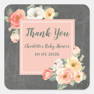 Peach Flowers Thank You Baby Shower Favor Tag