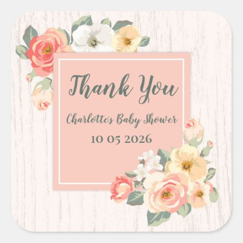 Peach Flowers Thank You Baby Shower Favor Tag